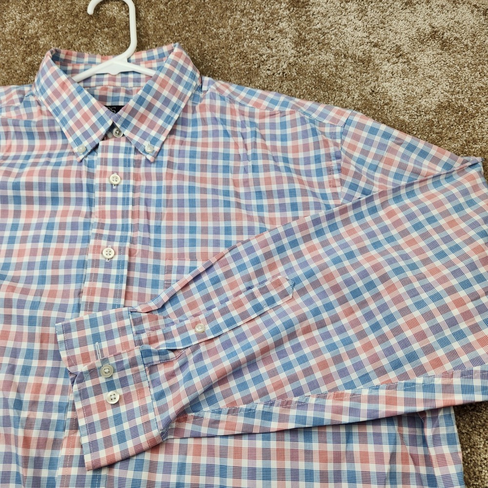 Jos A Bank Mens XL Classic Collection Plaid Button Down Shirt Blue Red Cotton